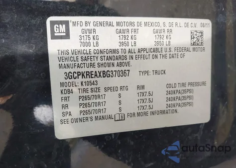 2011 Chevrolet Silverado 1500 Ls из США, поврежденный, VIN 3GCPKREAXBG370367